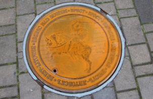 В Бресте появились необычные канализационные люки в виде герба «Погоня» на зубре и евро