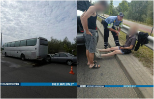 Водитель «Mazda» при перестроении врезался в последний автобус из очереди на границу