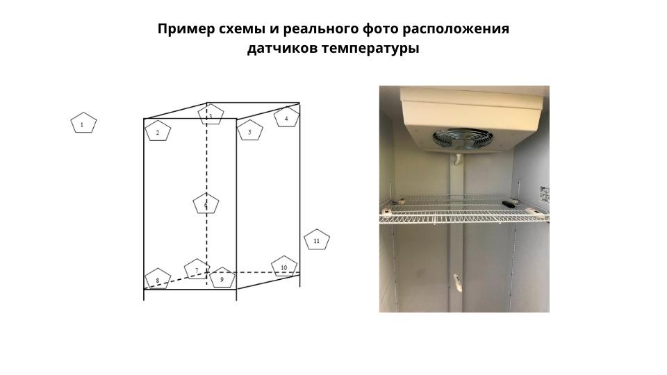 Пример расположения логгеров для холодильного шкафа
