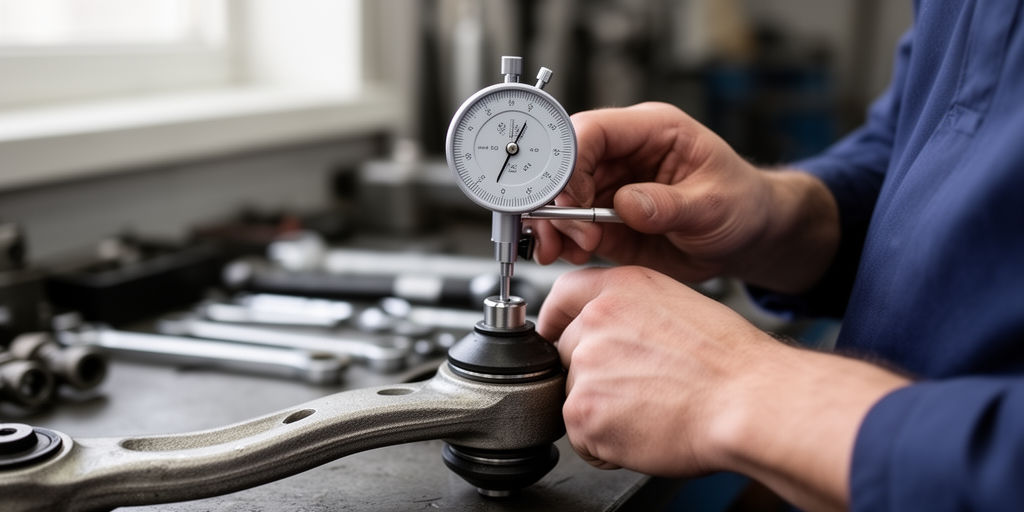 Техник замеряет смещение шарнира индикатором