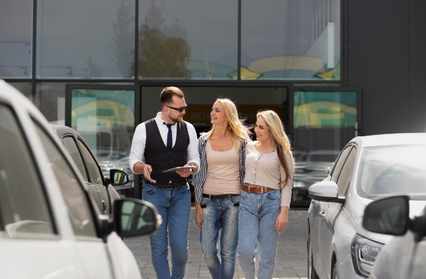 Счастливые люди в автосалоне