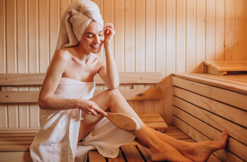 молодая девушка в сауне