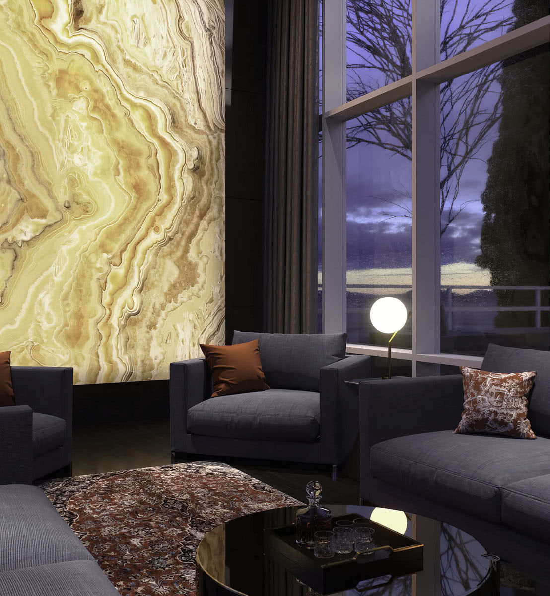 Стеновая панели из оникса с подсветкой в Москве