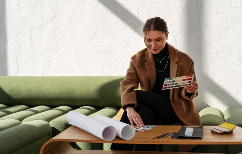 девушка работает дизайнером интерьера