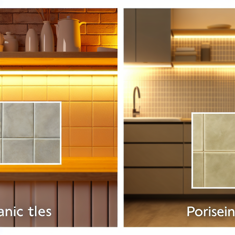 Сравнительный пример керамической плитки и керамогранита в интерьере